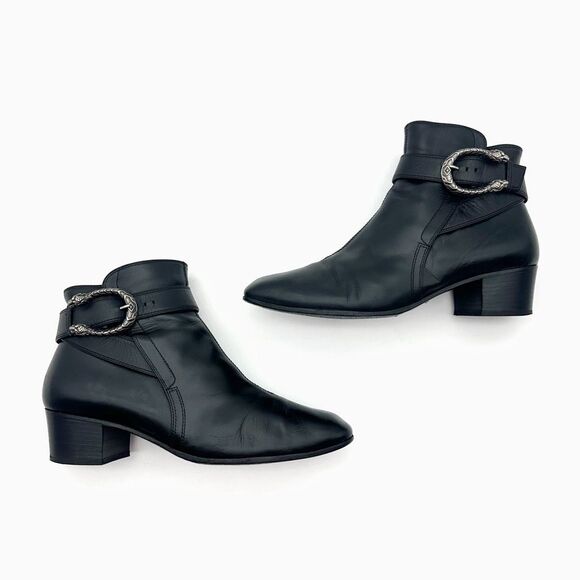 GUCCI Black Dionysus Elizabeth Ankle Boots Size 39.5 Heeled Leather Booties - Picture 2 of 12